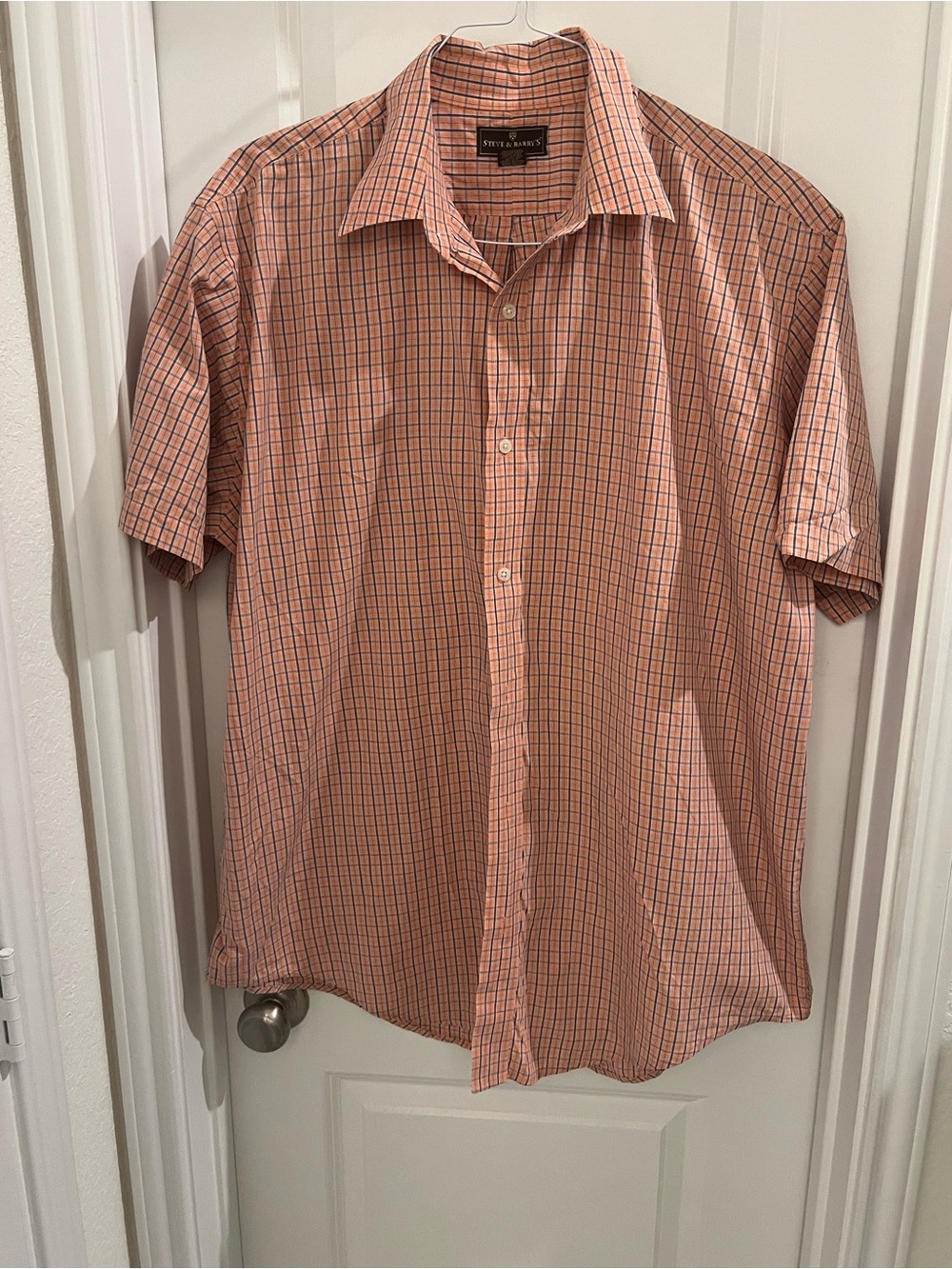 Steve & Barry’s Men’s Peach Orange Plaid Short Sleeve Button-Up Shirt XL